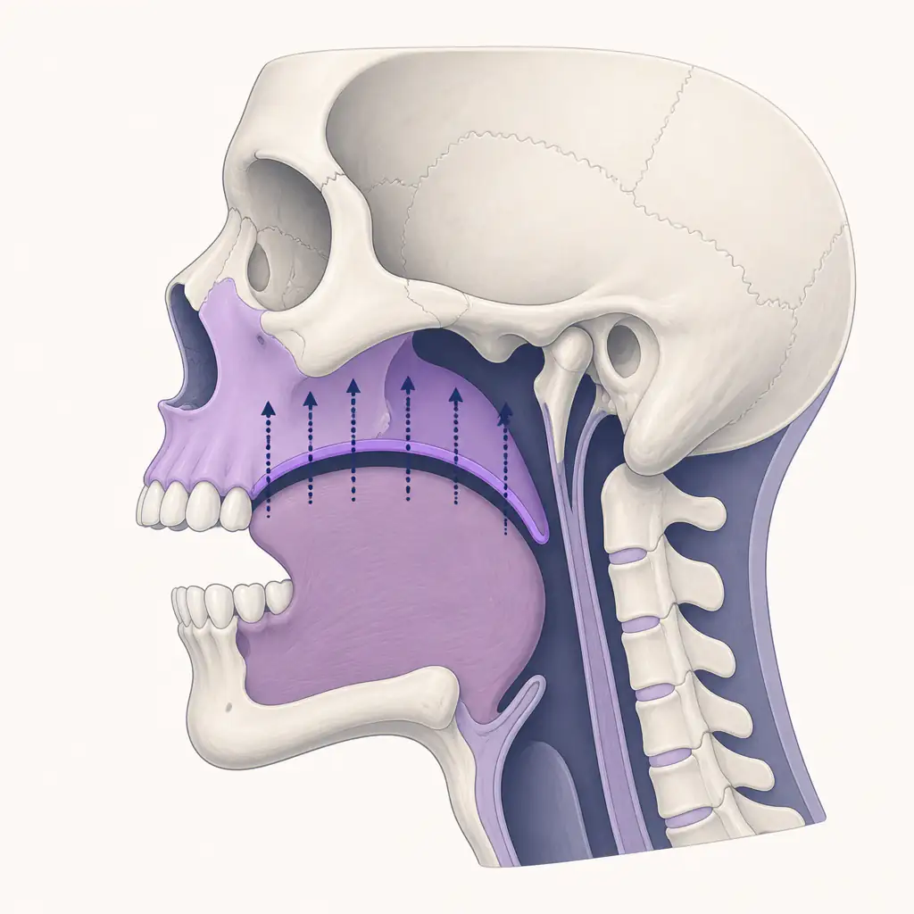 Anatomy diagram showing tongue posture and maxilla during mewing