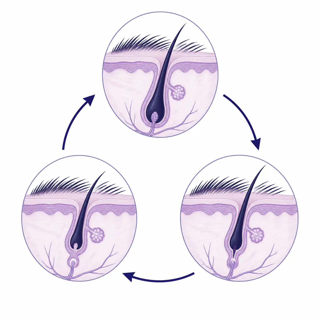Diagram of hair growth cycle phases in an eyebrow follicle