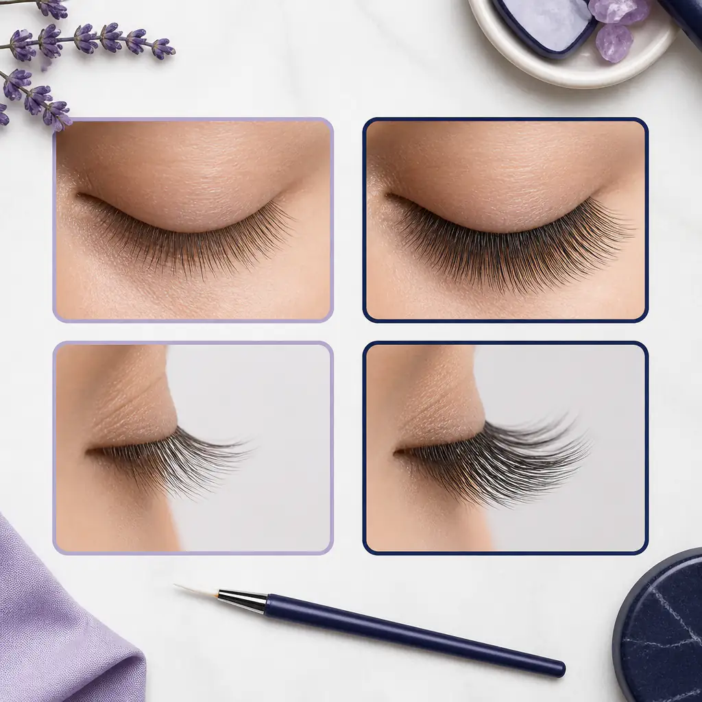 Side-by-side comparison visual of sparse versus fuller eyelashes illustrating potential growth differences