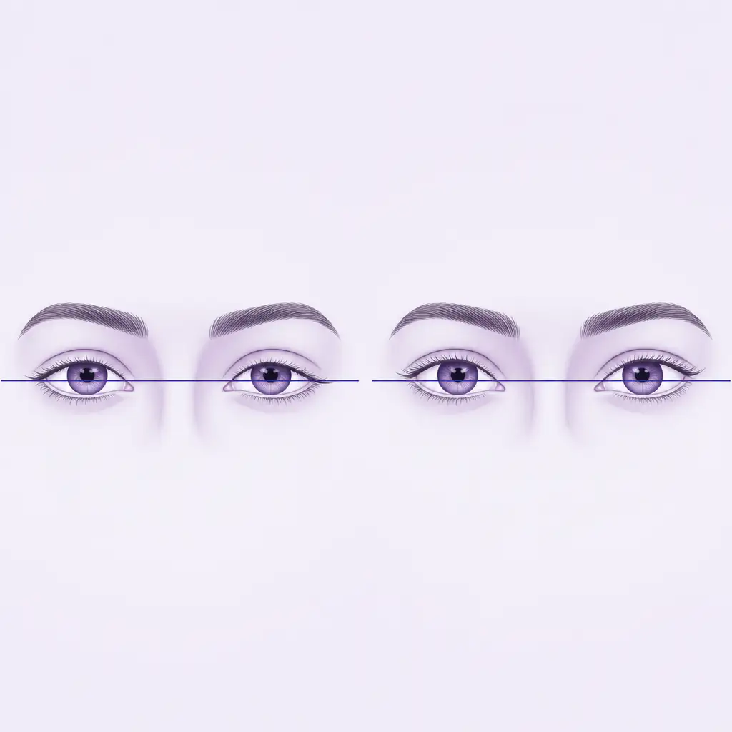 Eye tilt comparison illustration showing HTN negative versus positive horizontal tilt