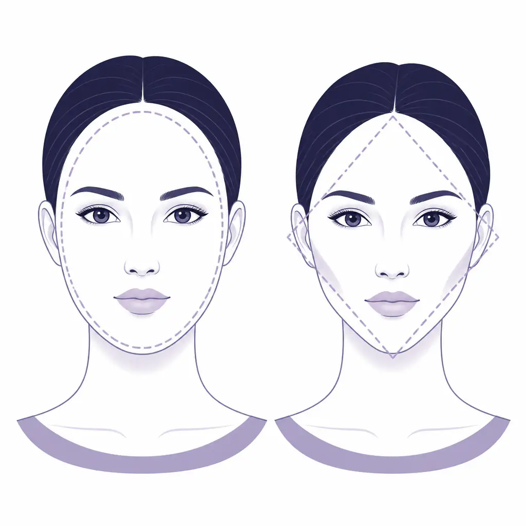 Oval vs diamond face shape comparison diagram showing silhouette differences