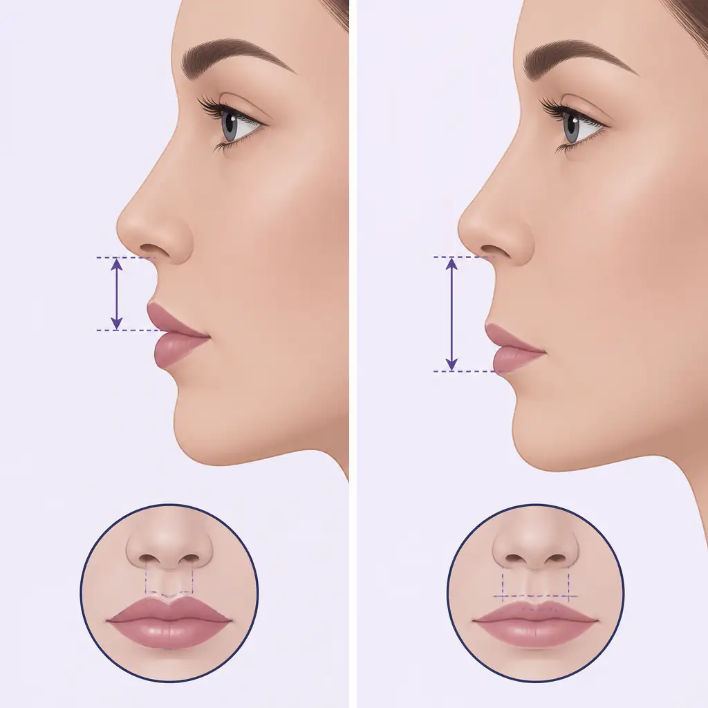 Comparison of short versus long philtrum proportions on stylized face profiles