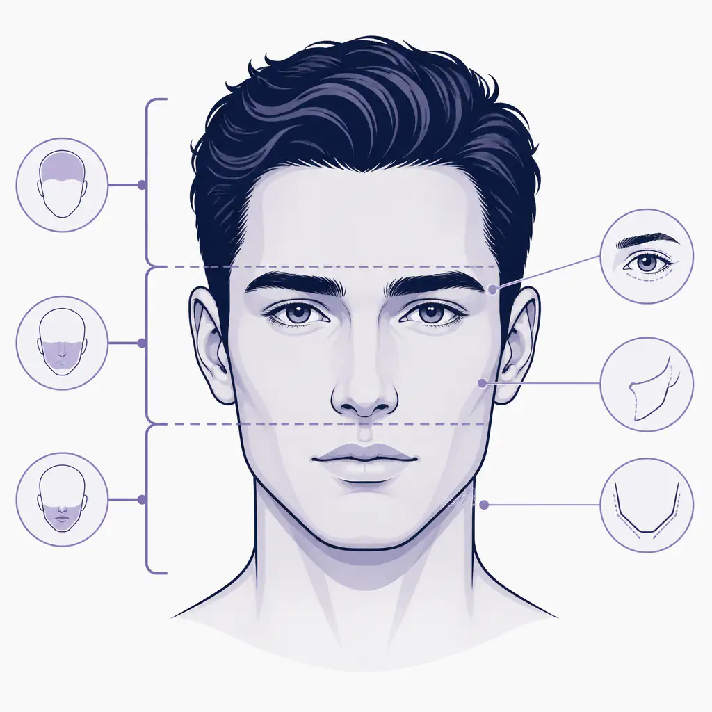 PSL scale facial analysis diagram showing key attractiveness metrics
