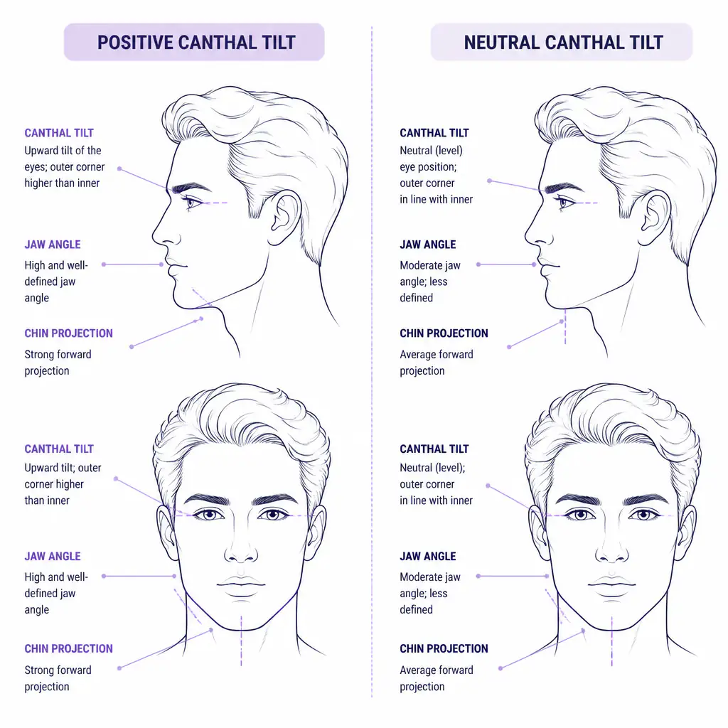 PSL ratings comparison showing canthal tilt and jawline differences