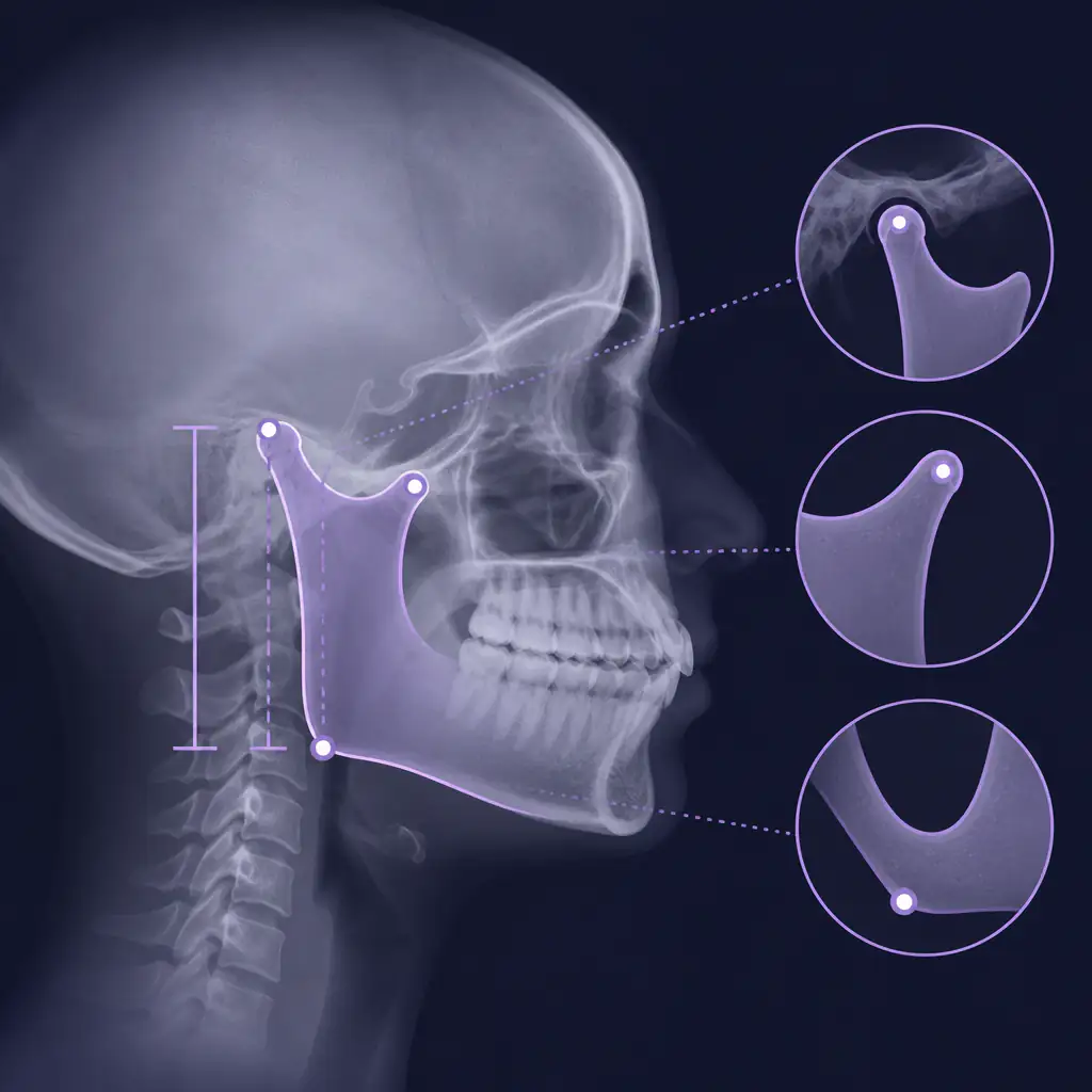 Lateral cephalometric X-ray diagram illustrating clinical measurement of ramus length