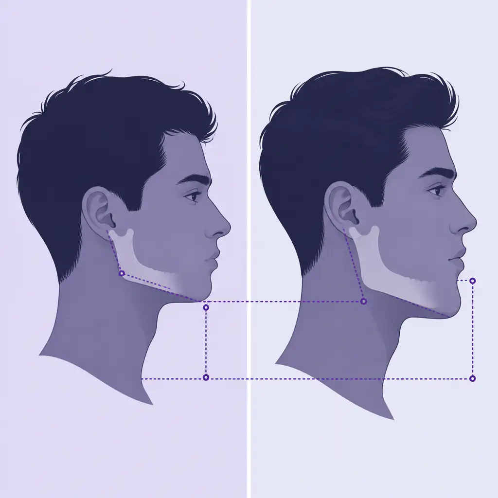 Side-by-side profile comparison of short ramus vs long ramus facial structure