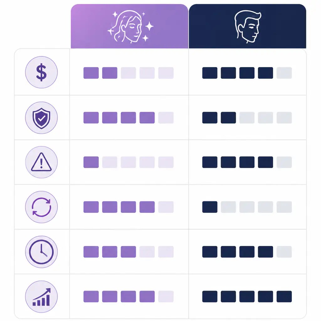 Comparison chart showing key differences between softmaxxing and hardmaxxing approaches