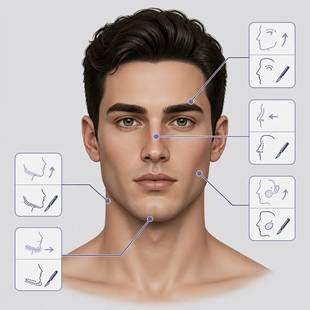 Facial anatomy diagram showing which features respond to softmaxxing versus hardmaxxing interventions
