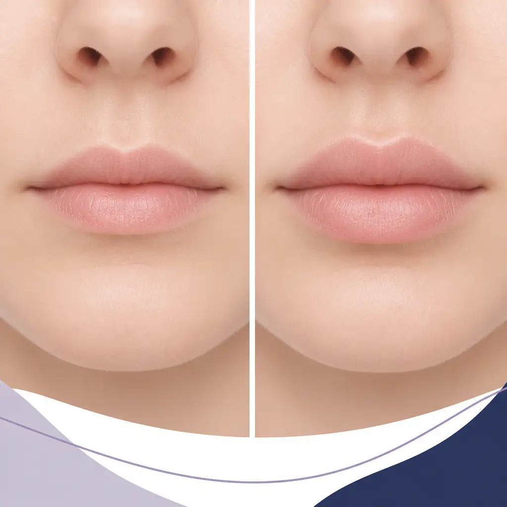 Volufiline lips before and after comparison showing subtle natural plumping effect