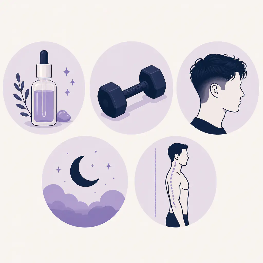 Softmaxxing pillars infographic covering skincare, diet, grooming, sleep, and posture