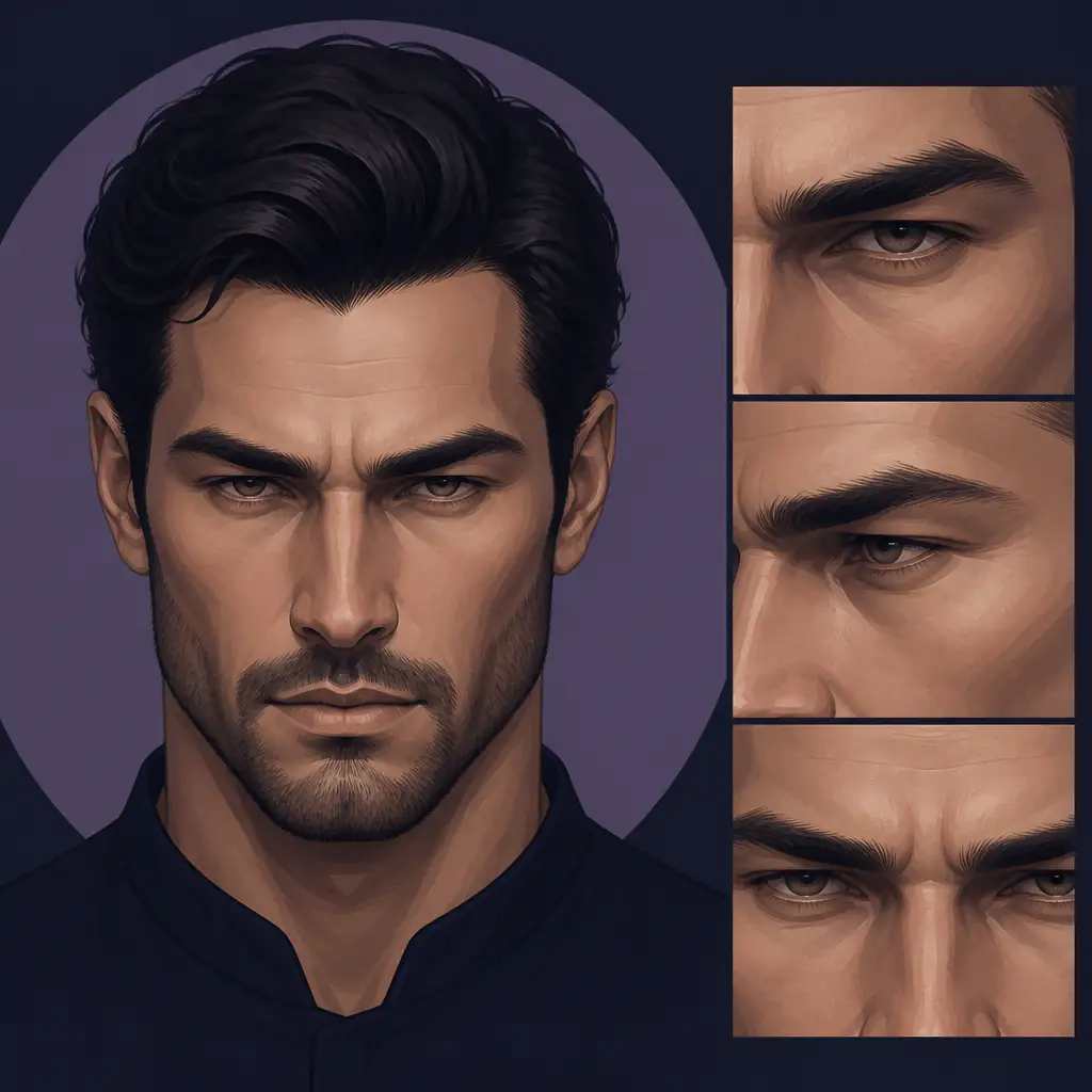 Man with small eyes and strong bone structure showing attractive masculine facial features
